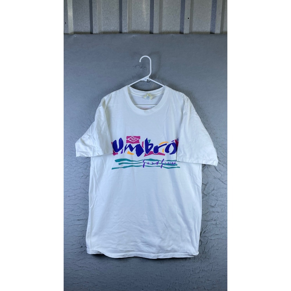 Umbro T Shirt Mens Large White Excellent Vintage 90s Fun and Soccer USA Made